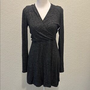 Express Grey Long Sleeve Wrap Dress